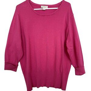 Appleseeds Sweater Womens 1X Pink 3/4 Cuff Sleeves Ribbed Trim Rayon Soft Cozy